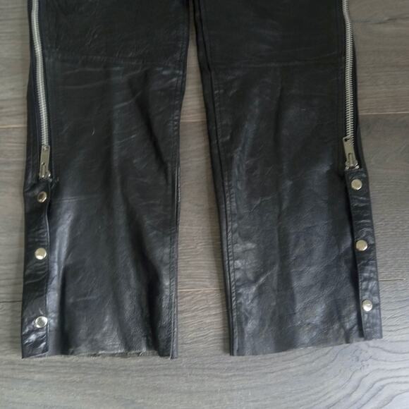 Black Leather Chaps Daytona Motorcycle BIKER SZ Small Zip Lace Up Waist Snap - Picture 6 of 9